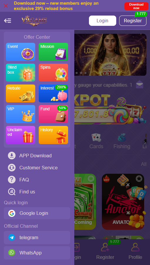 V9.GAME Home Screen