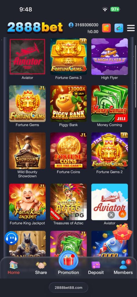 2888Bet Game Home Screen