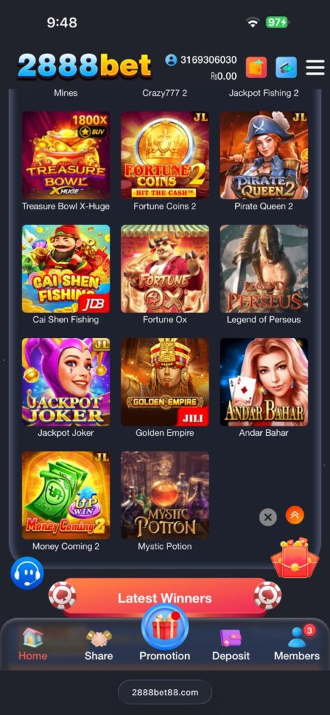 2888Bet Game Home Screen