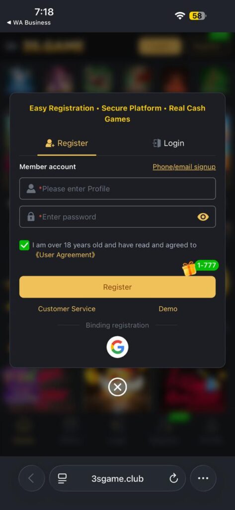 3S.GAME Registration Process