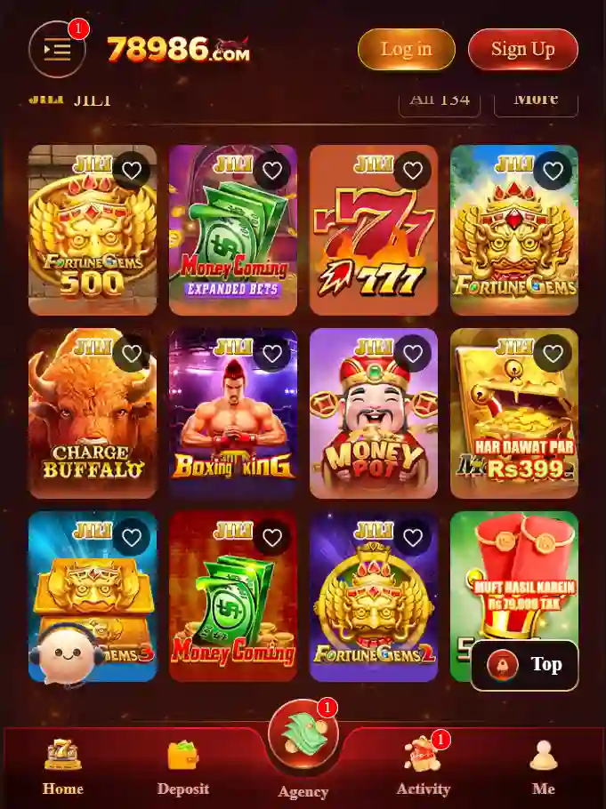 78986 Game app games available section showing different game categories