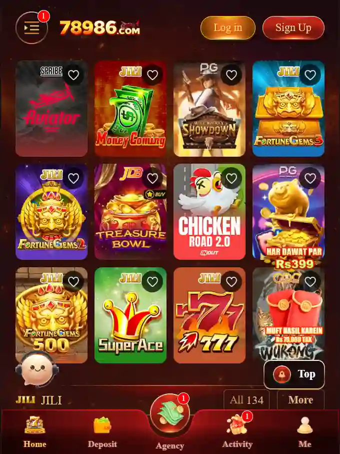 78986 Game app games available section showing different game categories