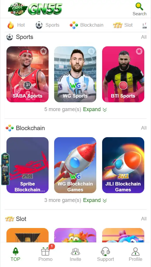 Gaming app main interface showing game selection, play options, and user dashboard with interactive features