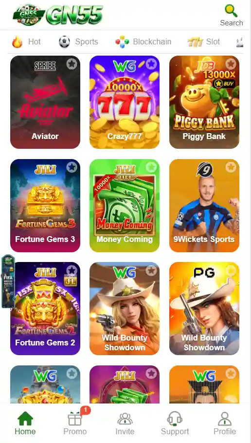 Gaming app main interface showing game selection, play options, and user dashboard with interactive features