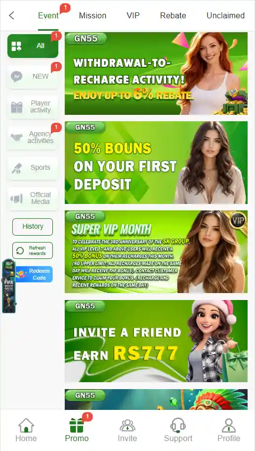 Gaming platform promotion and event section showing bonus offers, rewards, and limited-time event deals